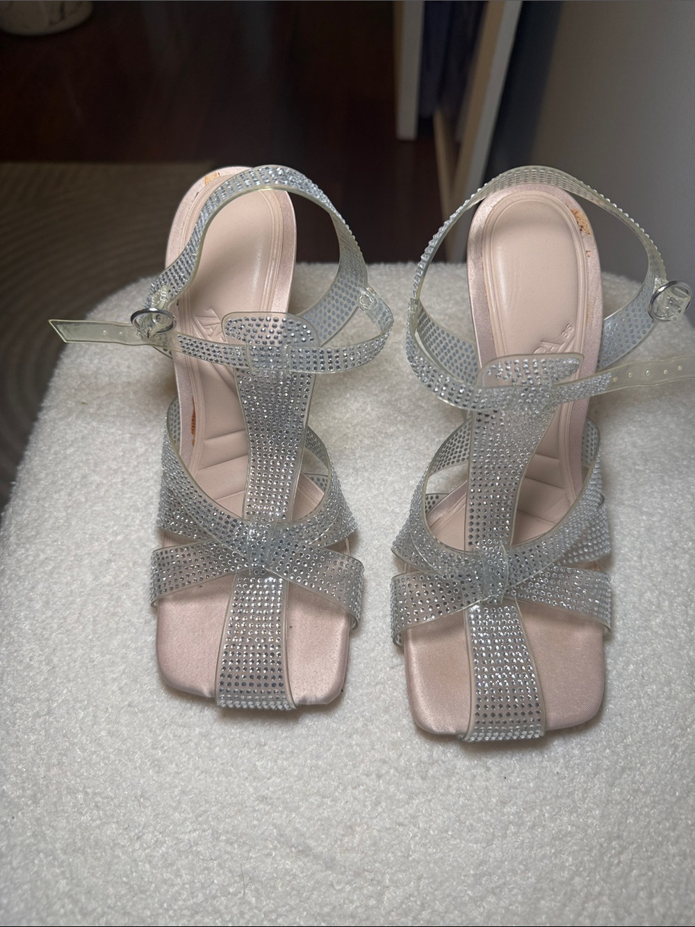 Zara Silver Crystal-Strap Women's Heeled Sandals size 6